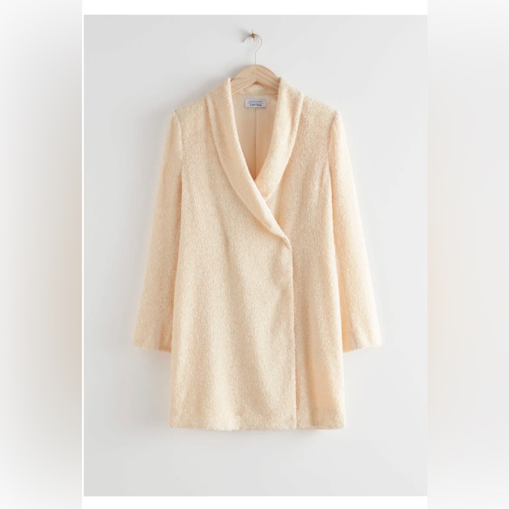 & Other Stories Cream Sequin Double Breasted Blazer Dress Size 8